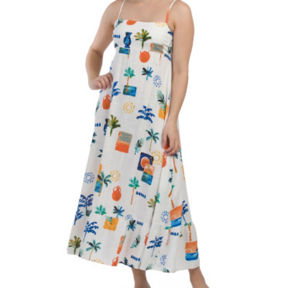 NWT - Linen Blend "Label of Love" Smocked Back Ruffle Hem Maxi Dress - Size L